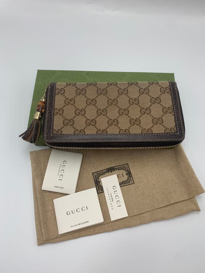 美品 GUCCI　ラウンドファスナー長財布　ブラウン茶　GGキャンバス P55