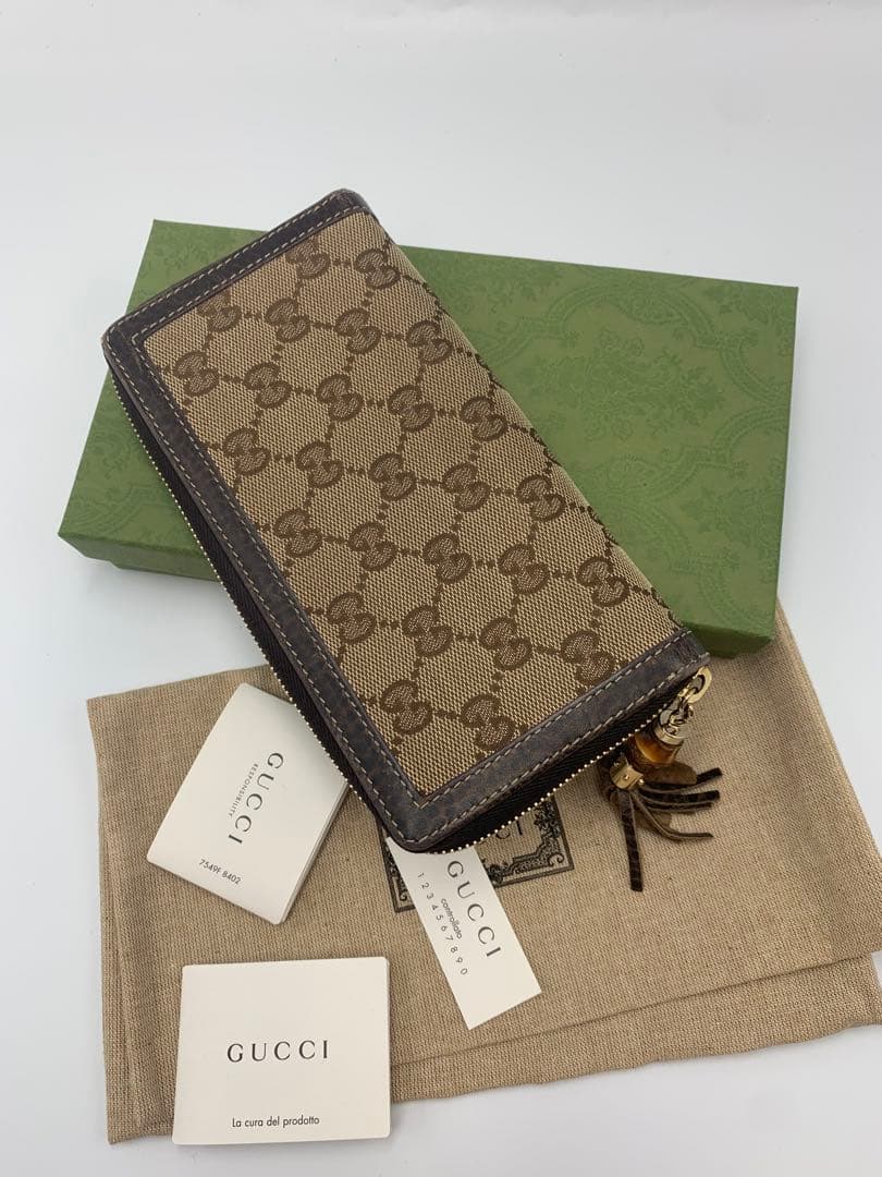 美品 GUCCI　ラウンドファスナー長財布　ブラウン茶　GGキャンバス P55