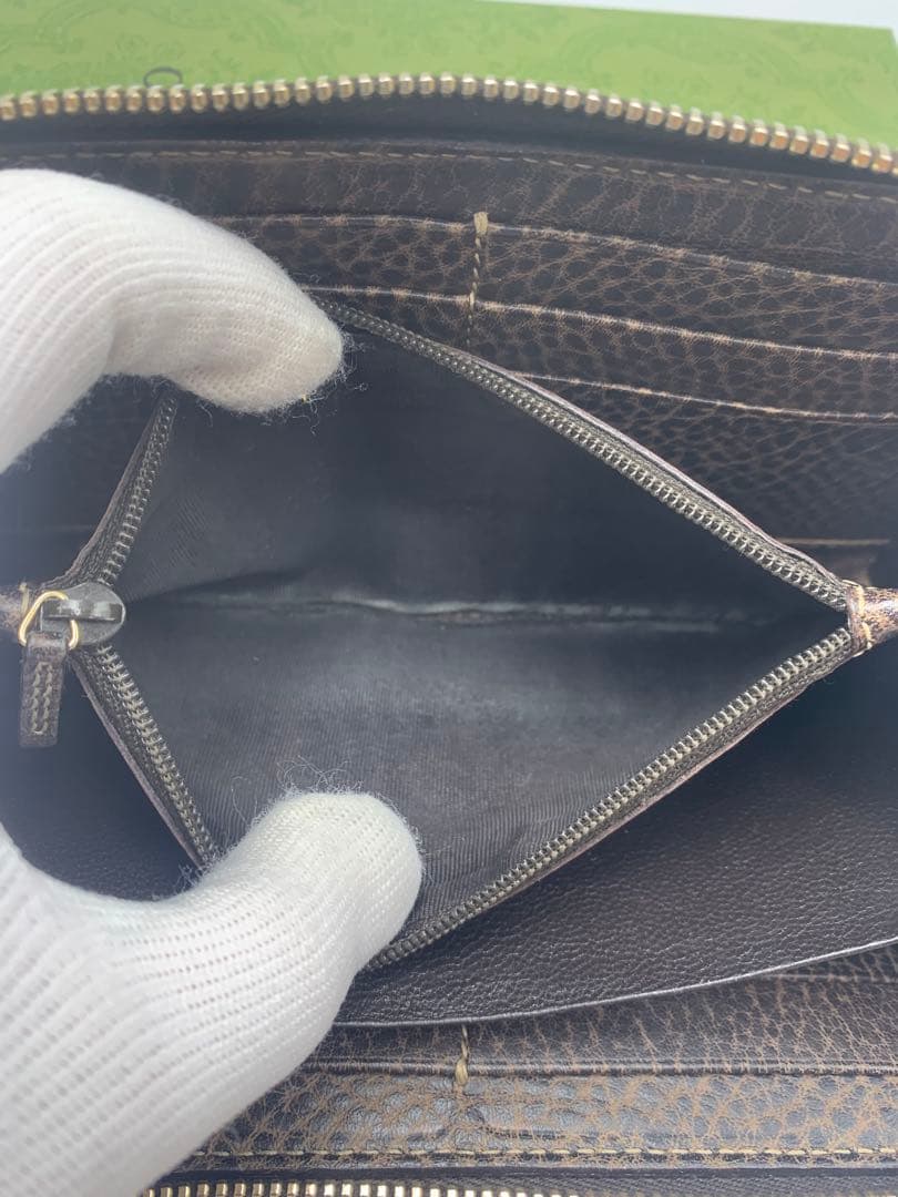 美品 GUCCI　ラウンドファスナー長財布　ブラウン茶　GGキャンバス P55