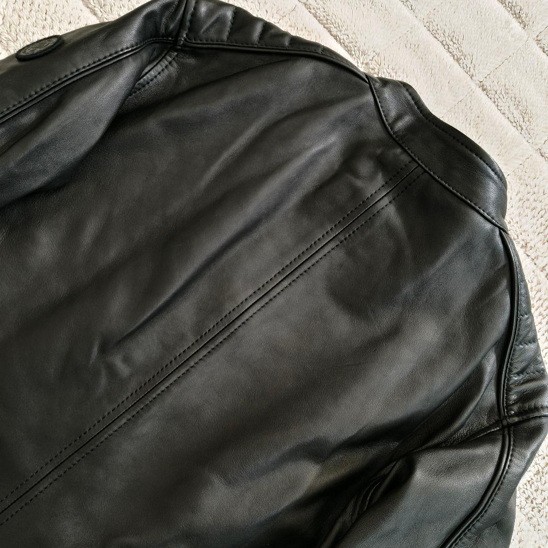 DIESEL 裏地赤 ラムレザー シープスキン シングルライダースジャケット L