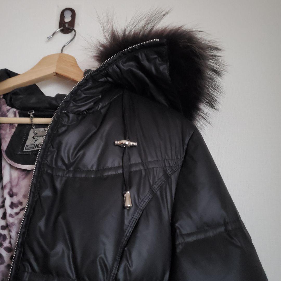 極美品 高級ダウン　リアルファー 光沢 黒　ジャケット Y2K　コート　平成