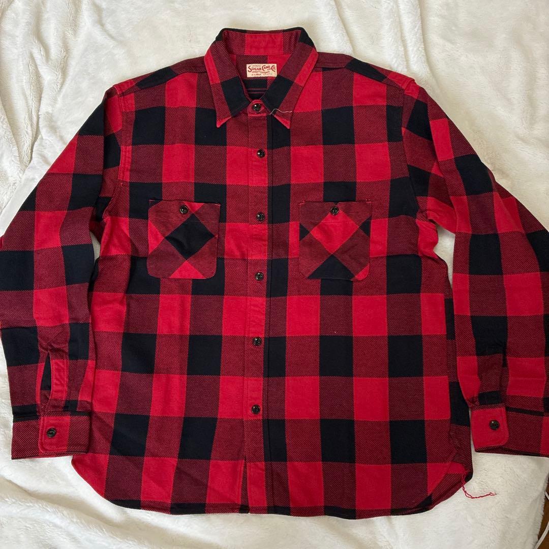 SUGAR CANE シュガーケーンツイル チェック ワーク シャツ赤黒XL