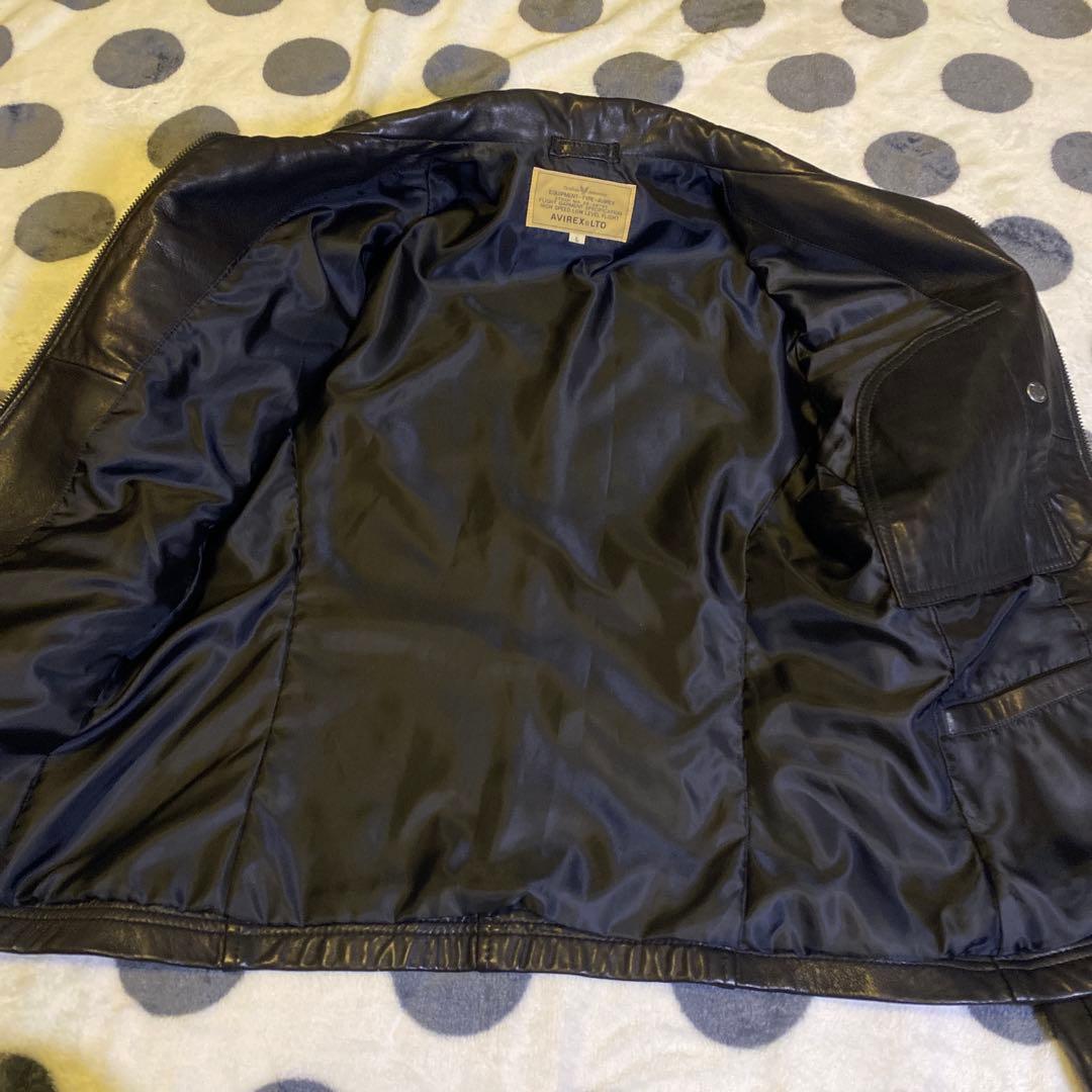 【羊革】AVIREX シングルライダース レザージャケット Lサイズ 黒