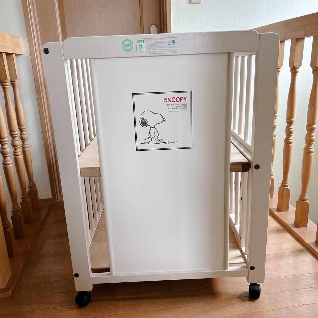 キンタロー ベビーベッド スヌーピー ホワイト 不具合無し おしゃれ 床下収納