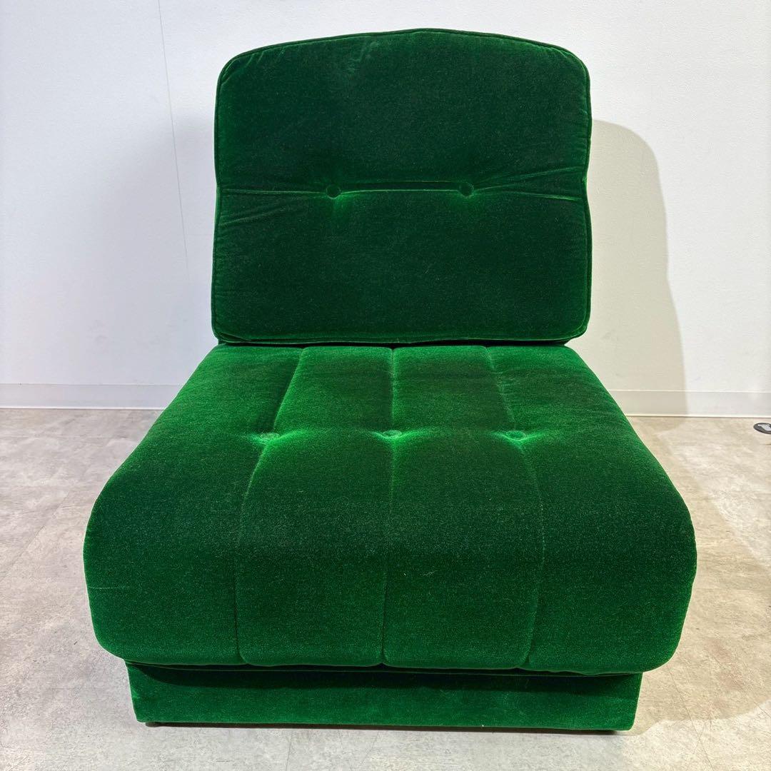 昭和レトロ グリーン ベロア　モケット 1人掛け ソファ