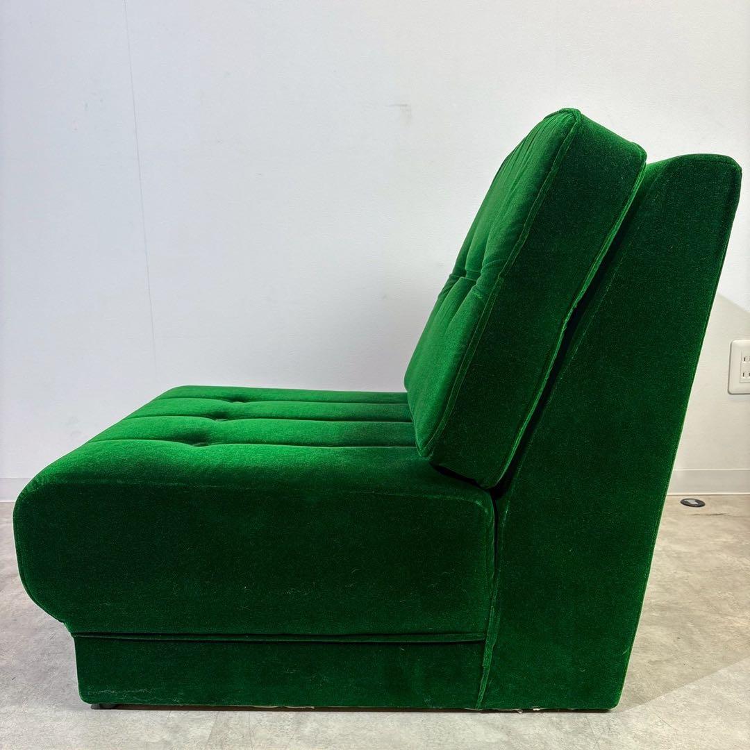 昭和レトロ グリーン ベロア　モケット 1人掛け ソファ
