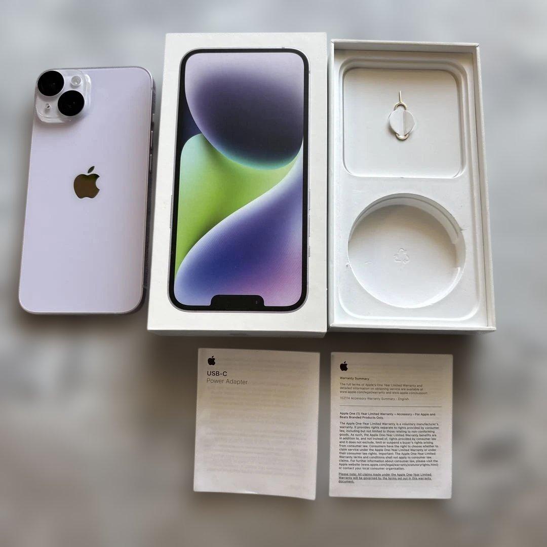 【美品&箱付き】iPhone14 128GB SIMフリー　パープル
