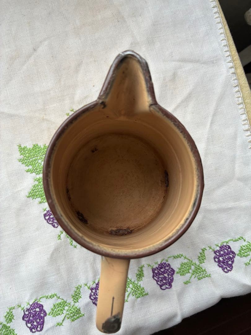 フランス　アンティーク　ホーロー　ピッチャー　ジャグ　ポルカ　ドット　水玉　レア