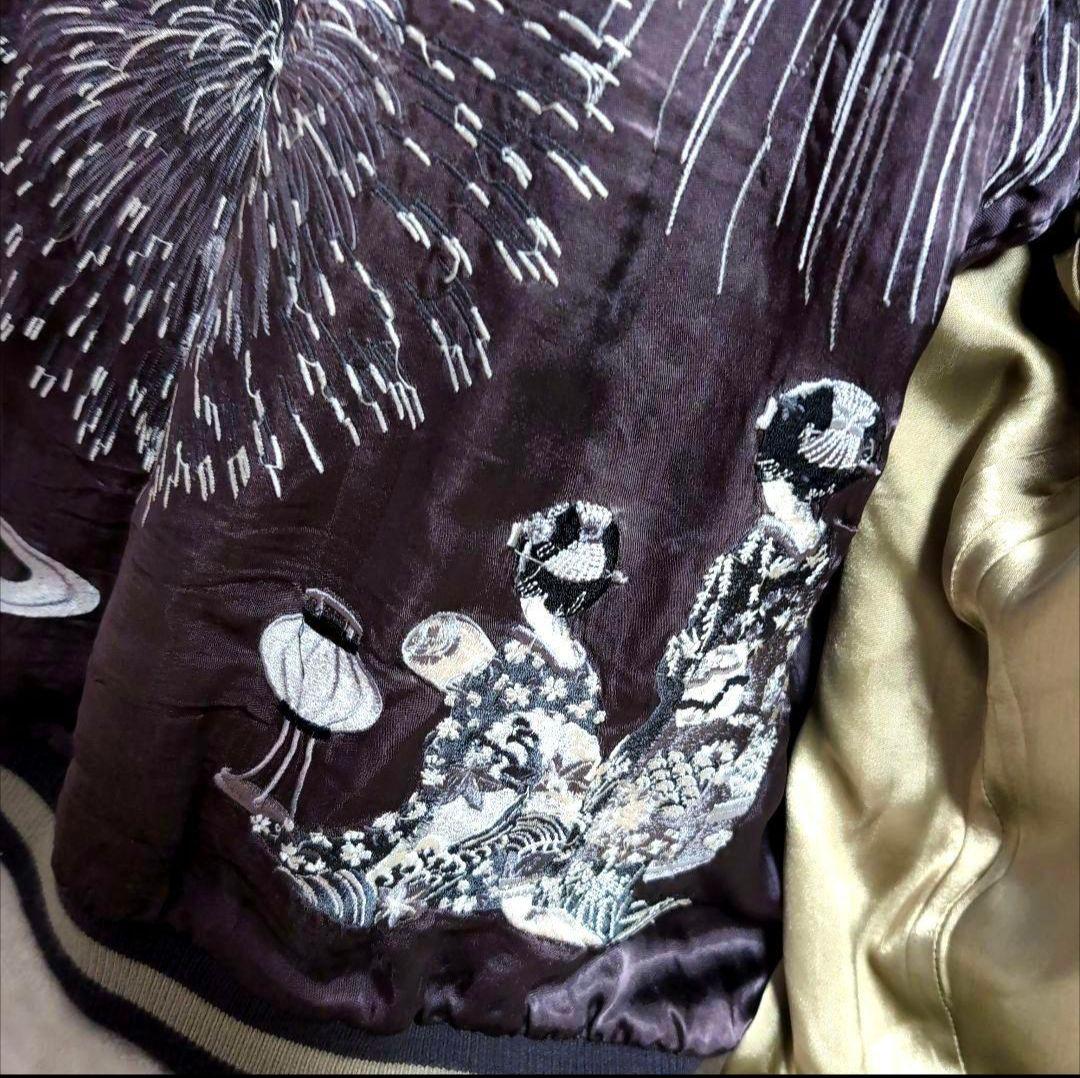 em1 花旅楽団 スカジャン リバーシブル 黒 花火 舞妓 和柄 メンズ3L相当