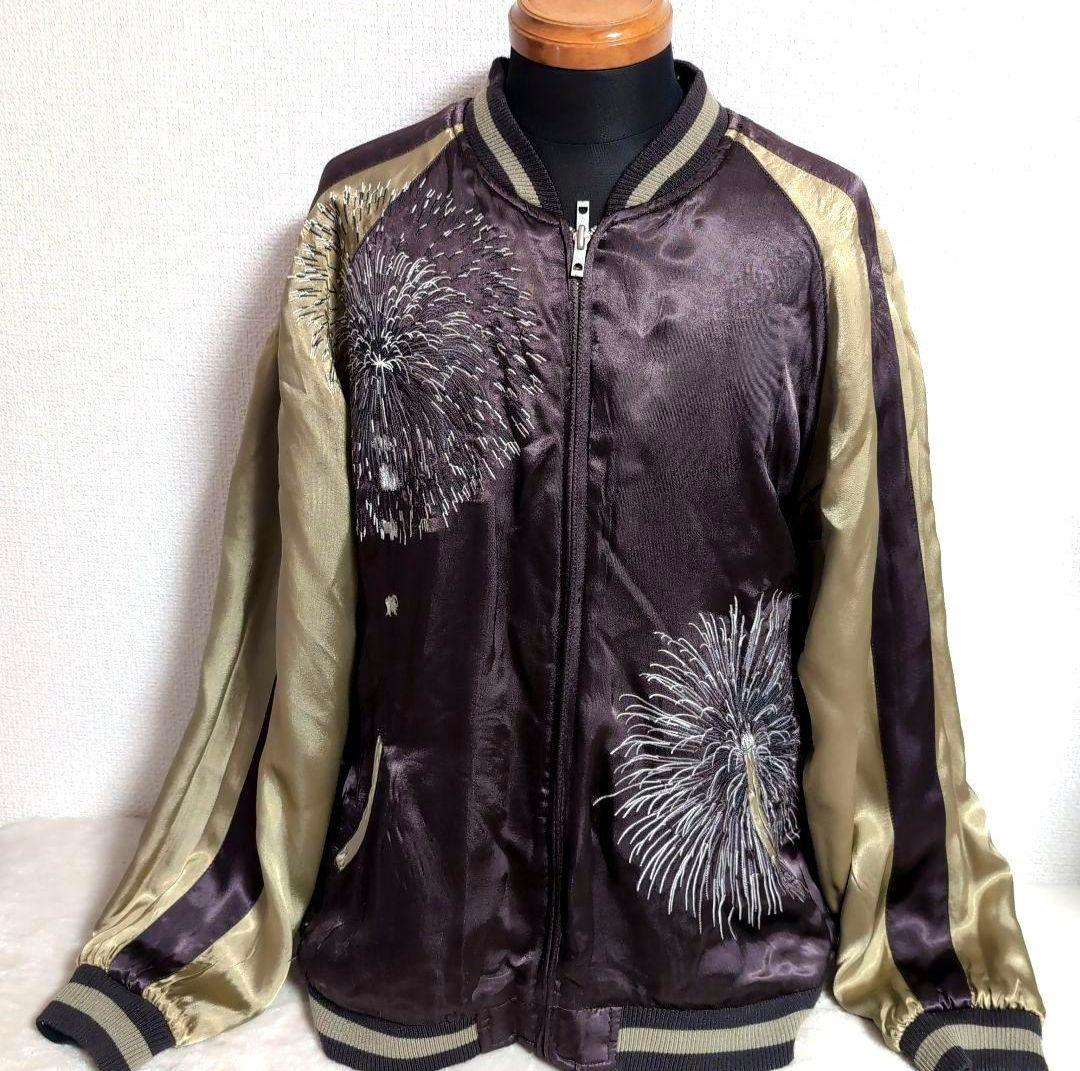 em1 花旅楽団 スカジャン リバーシブル 黒 花火 舞妓 和柄 メンズ3L相当