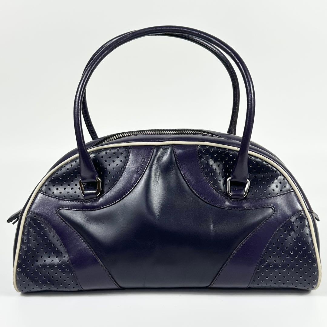 PRADA レザー パンチング ボーリングバッグ 紫 archive ギャラ有