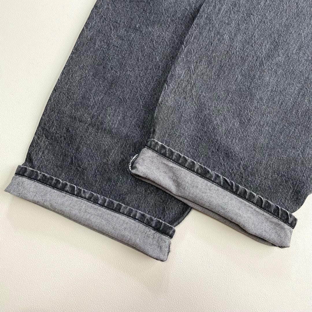 6241【美品】アンスクリア　タックワイドデニム　ブラック　ジーンズ　コットン