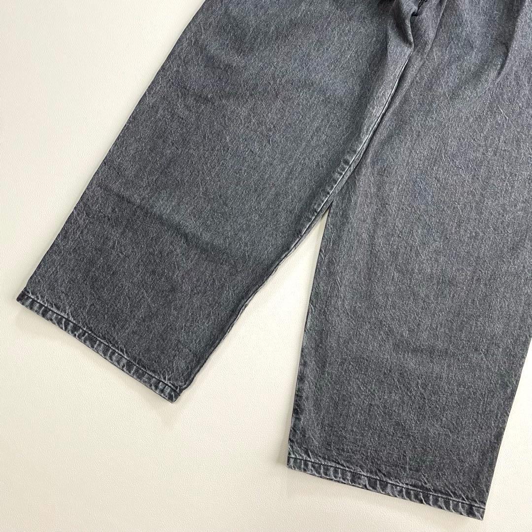 6241【美品】アンスクリア　タックワイドデニム　ブラック　ジーンズ　コットン