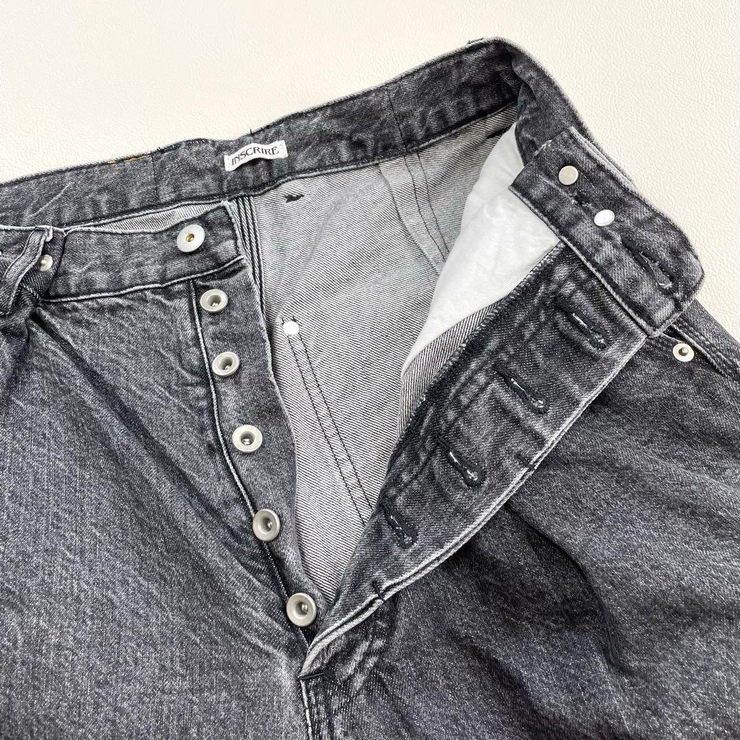 6241【美品】アンスクリア　タックワイドデニム　ブラック　ジーンズ　コットン