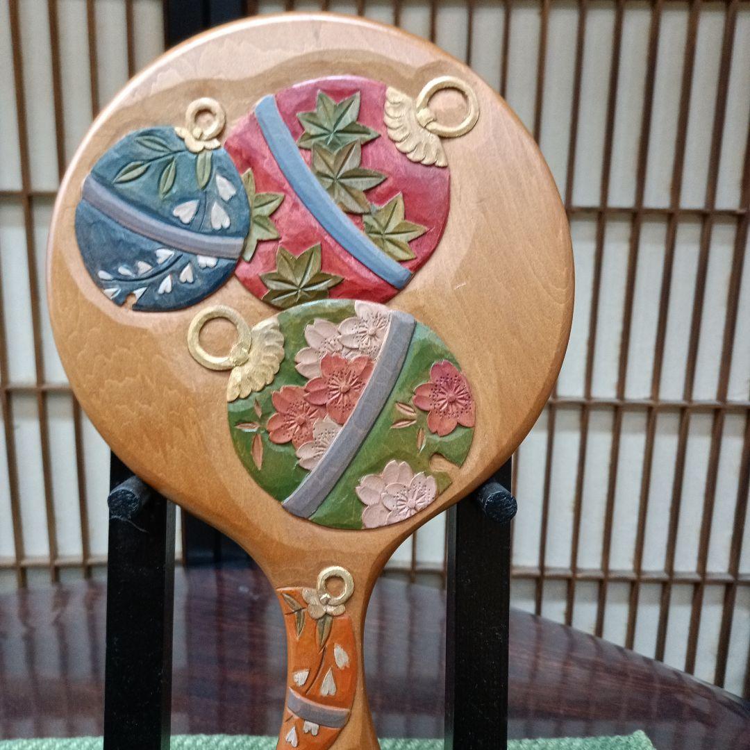 日光彫り丸手鏡　鈴　+フクロウペン皿２点専用