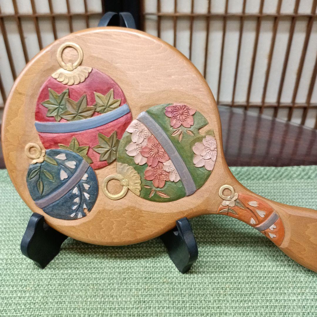 日光彫り丸手鏡　鈴　+フクロウペン皿２点専用