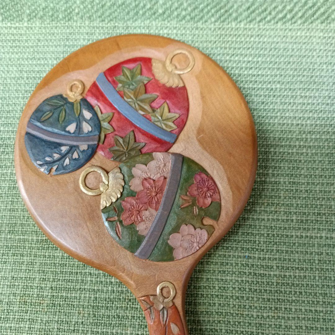 日光彫り丸手鏡　鈴　+フクロウペン皿２点専用