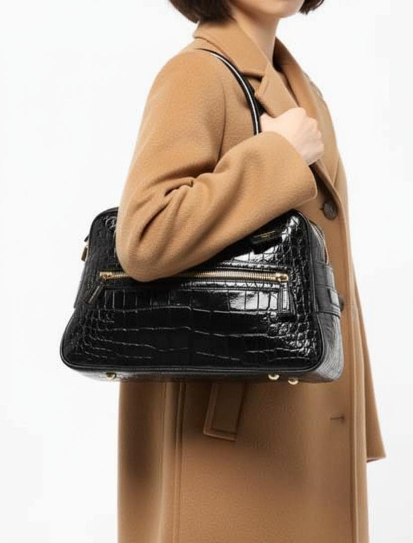 J&M DAVIDSON　クロコ 型押しレザーボストン/VIVI