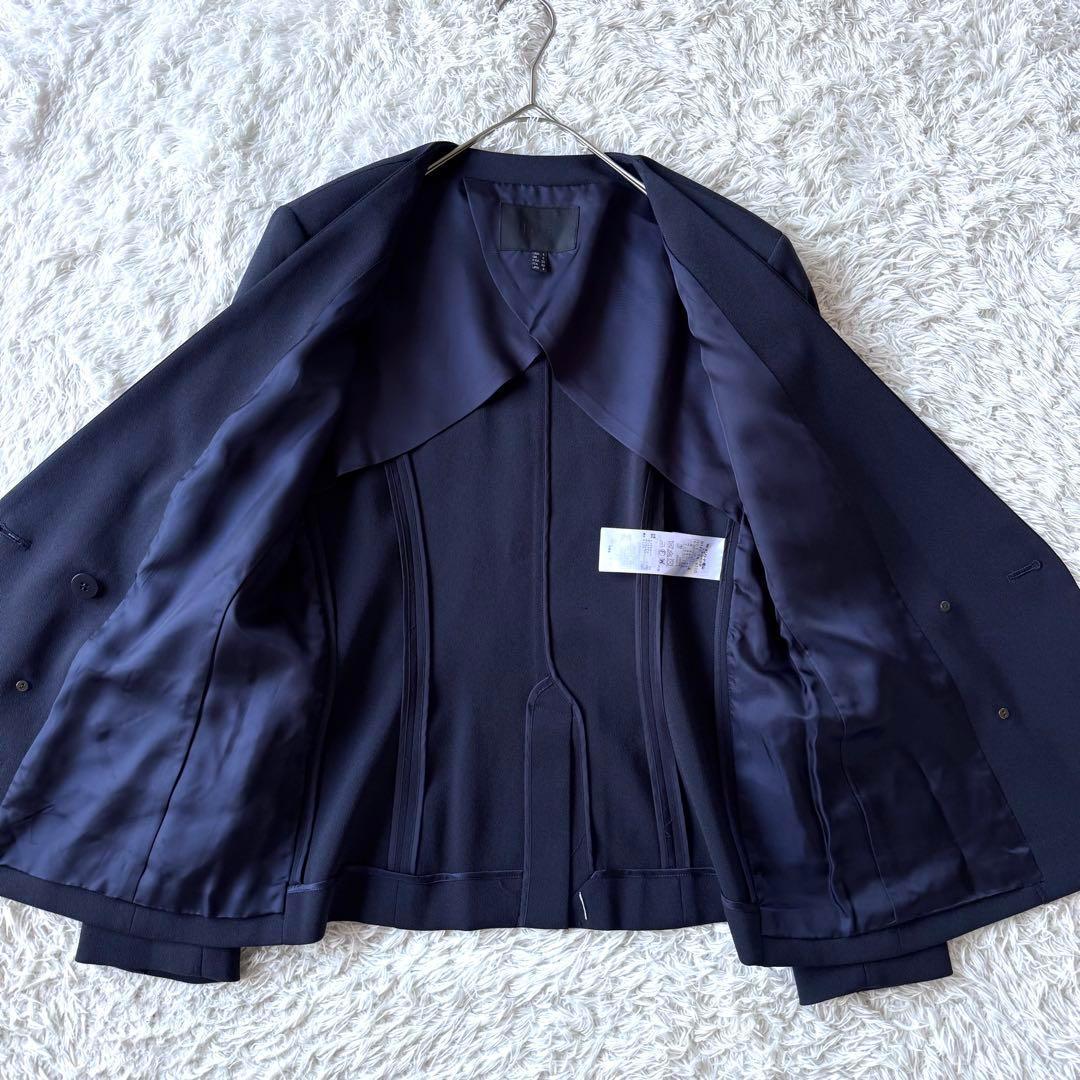 極美品　ICB ノーカラー　ダブル　ビジネス　スーツ　セットアップ　ブルー　M