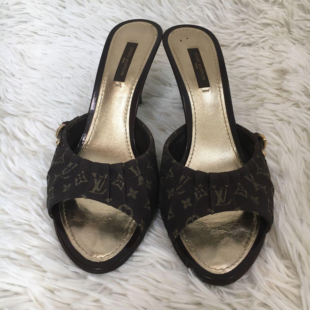 【極美品】ヴィトン ミュール ヒールモノグラム オープントゥ ゴールド金具