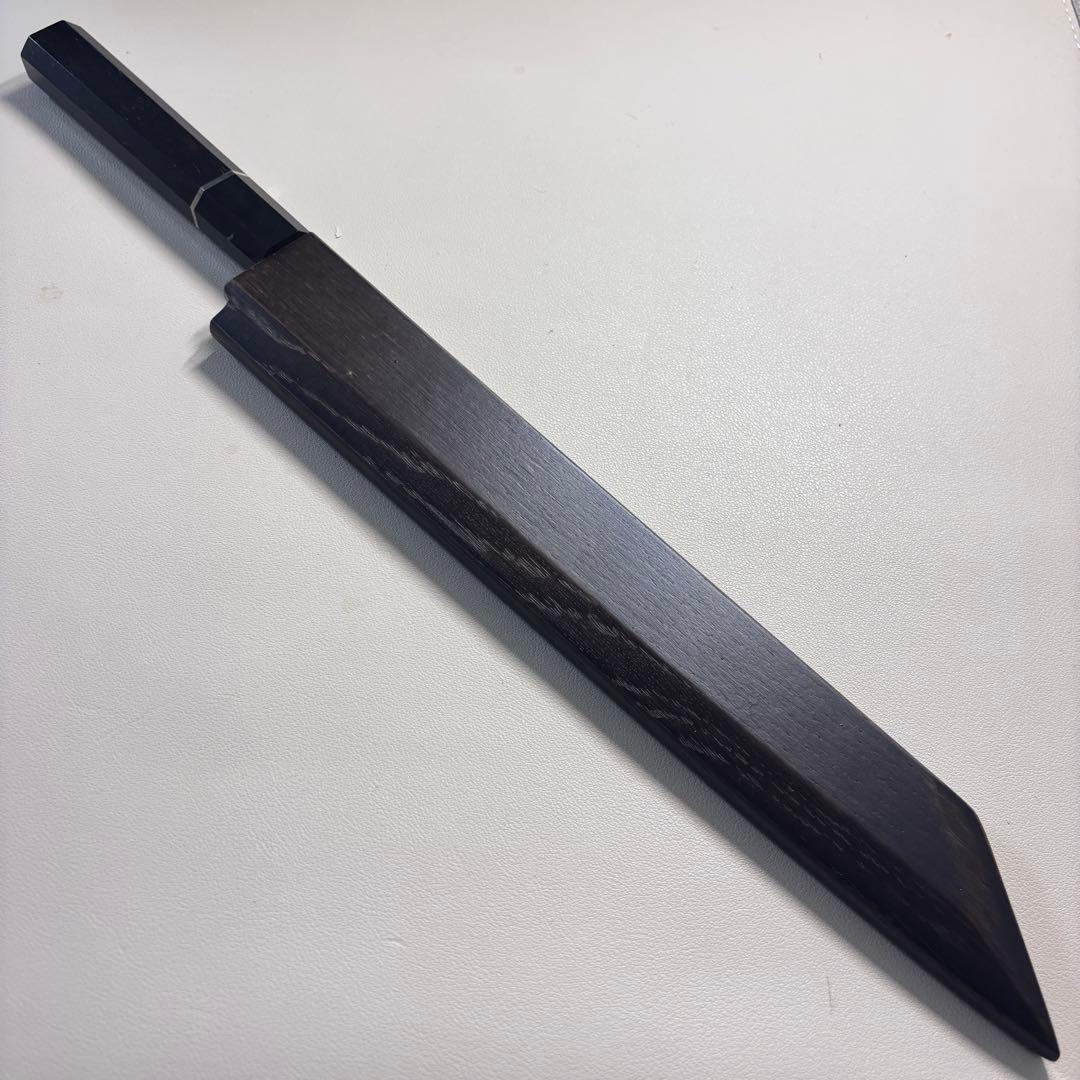 270mm 切付柳刃包丁 鏡面　黒檀黒水牛八角柄 刺身包丁 【全鋼】鞘付き
