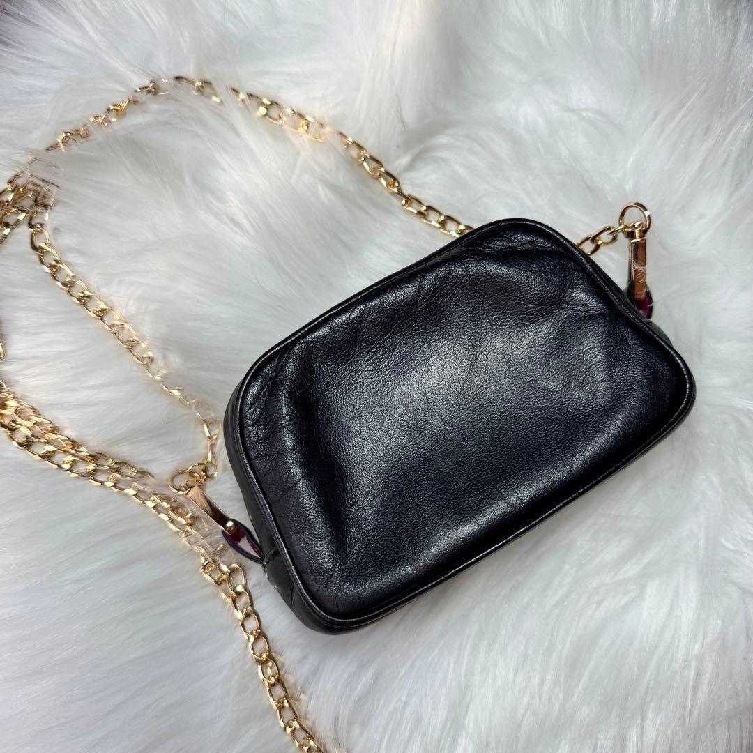 ロエベ loewe アナグラム　ロゴ　ポーチ　チェーン　ショルダー　レザー　黒