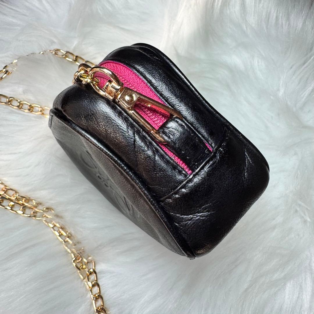 ロエベ loewe アナグラム　ロゴ　ポーチ　チェーン　ショルダー　レザー　黒