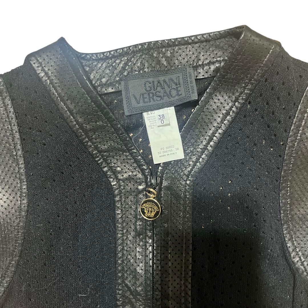 ヴィンテージ Gianni Versace レザー　パワーネット　トップスベスト