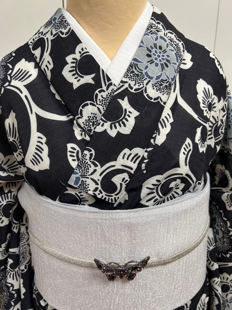 黒地の浴衣 L ゆかた ユカタ 自宅で洗えるゆかた ブラック 浴衣単品販売