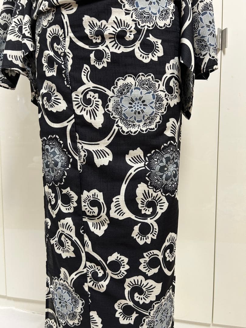 黒地の浴衣 L ゆかた ユカタ 自宅で洗えるゆかた ブラック 浴衣単品販売