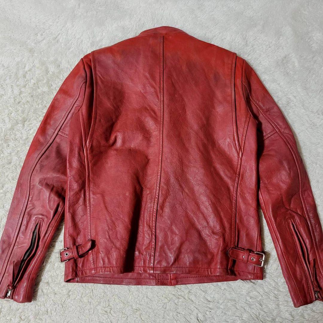 希少✨　ショット　ライダースジャケット　Lサイズ　カウレザー　チェック柄　赤