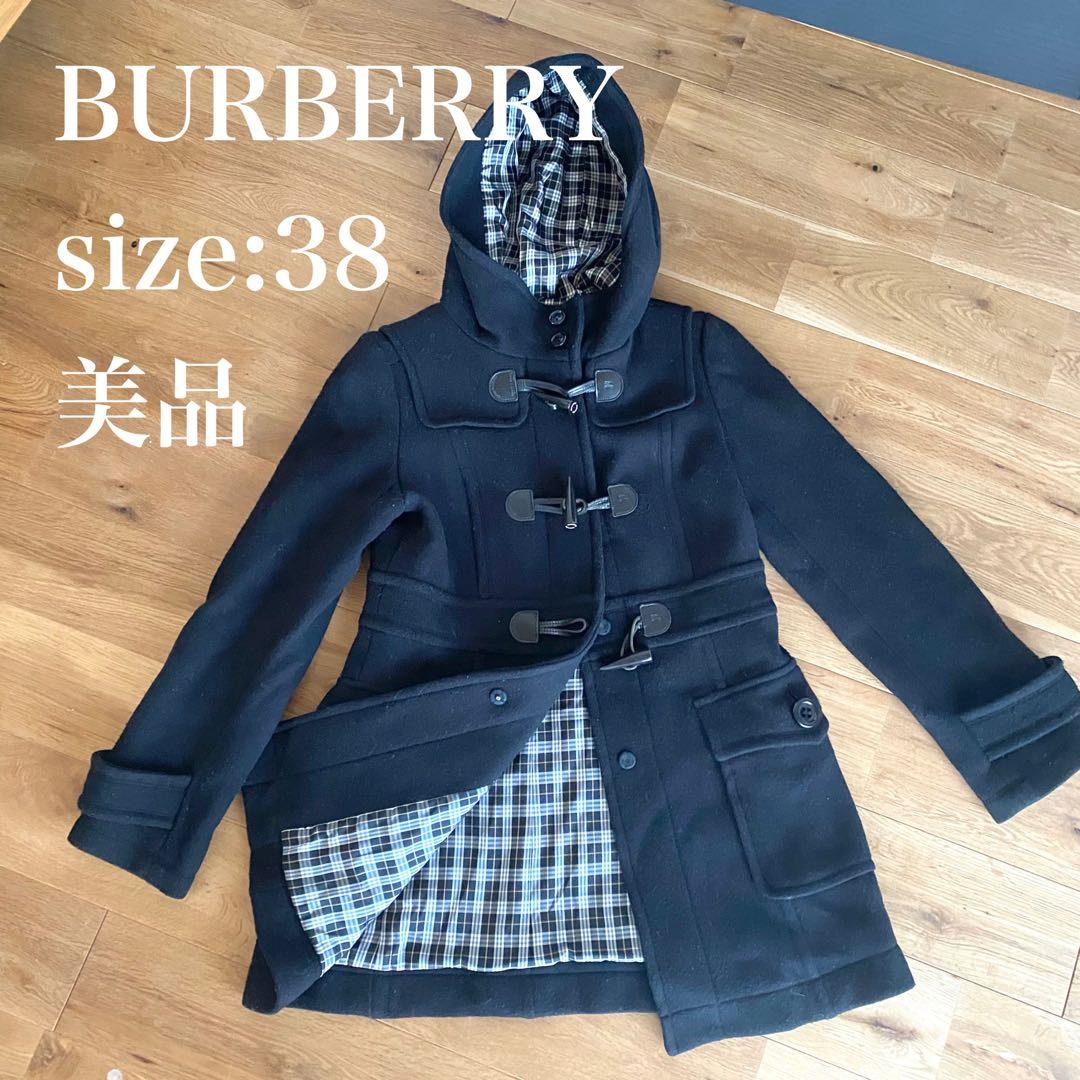 【美品】バーバリーブルーレーベル ノバチェック ダッフルコート ブラック 38