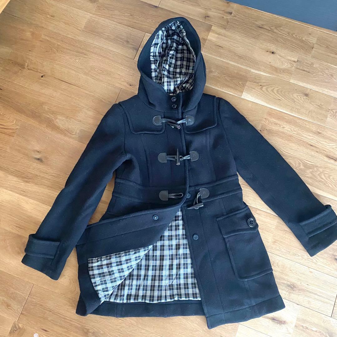 【美品】バーバリーブルーレーベル ノバチェック ダッフルコート ブラック 38