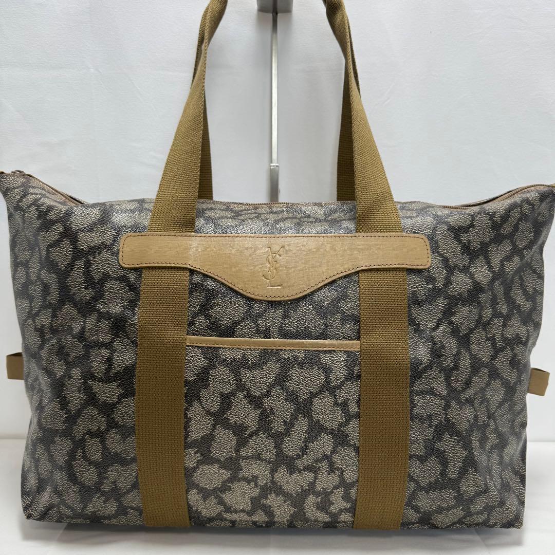 YSL イヴサンローラン ボストンバッグ 肩掛け 大容量 ジラフ柄 PVC 美品