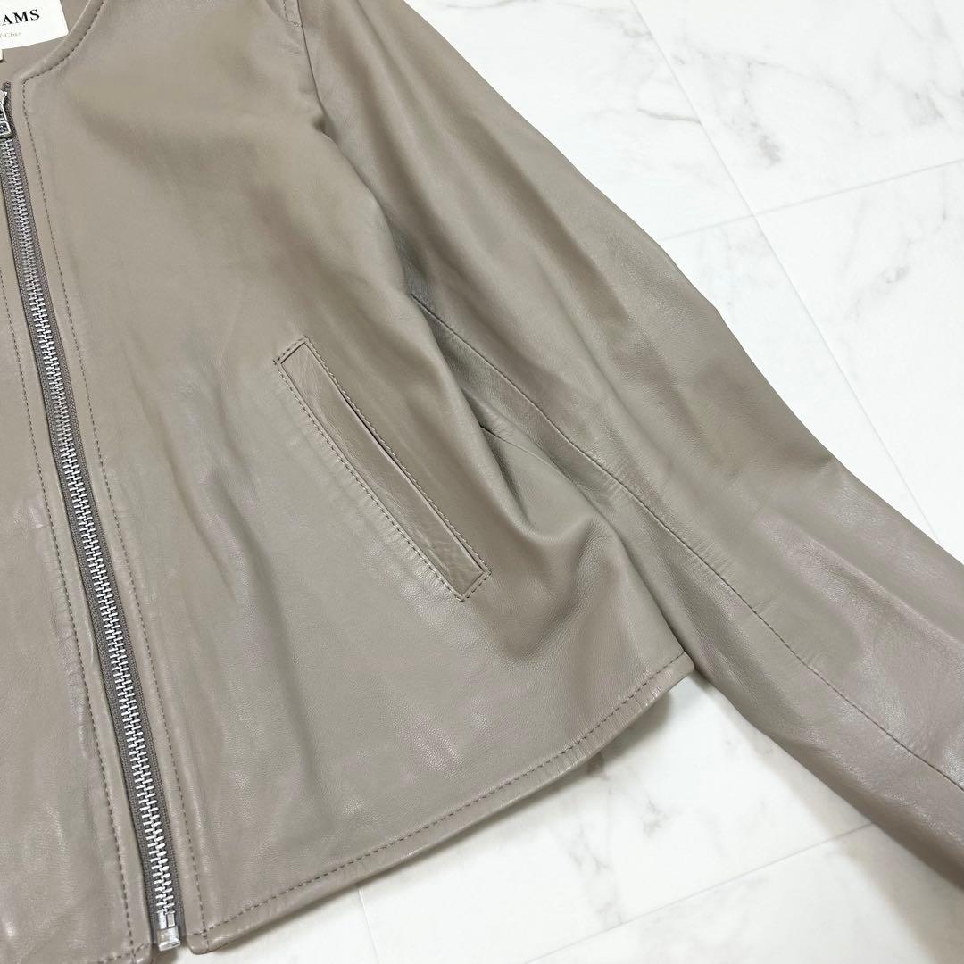 美品 ビームス ラムレザー 羊革 ノーカラー ライダースジャケット ベージュ 1