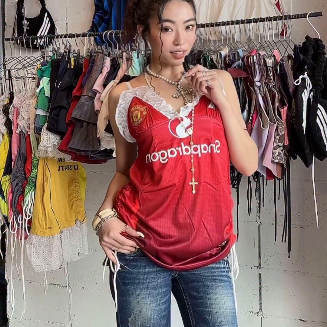 y2k 平成ギャル リメイク古着 キャミワンピ サッカーユニフォーム レース