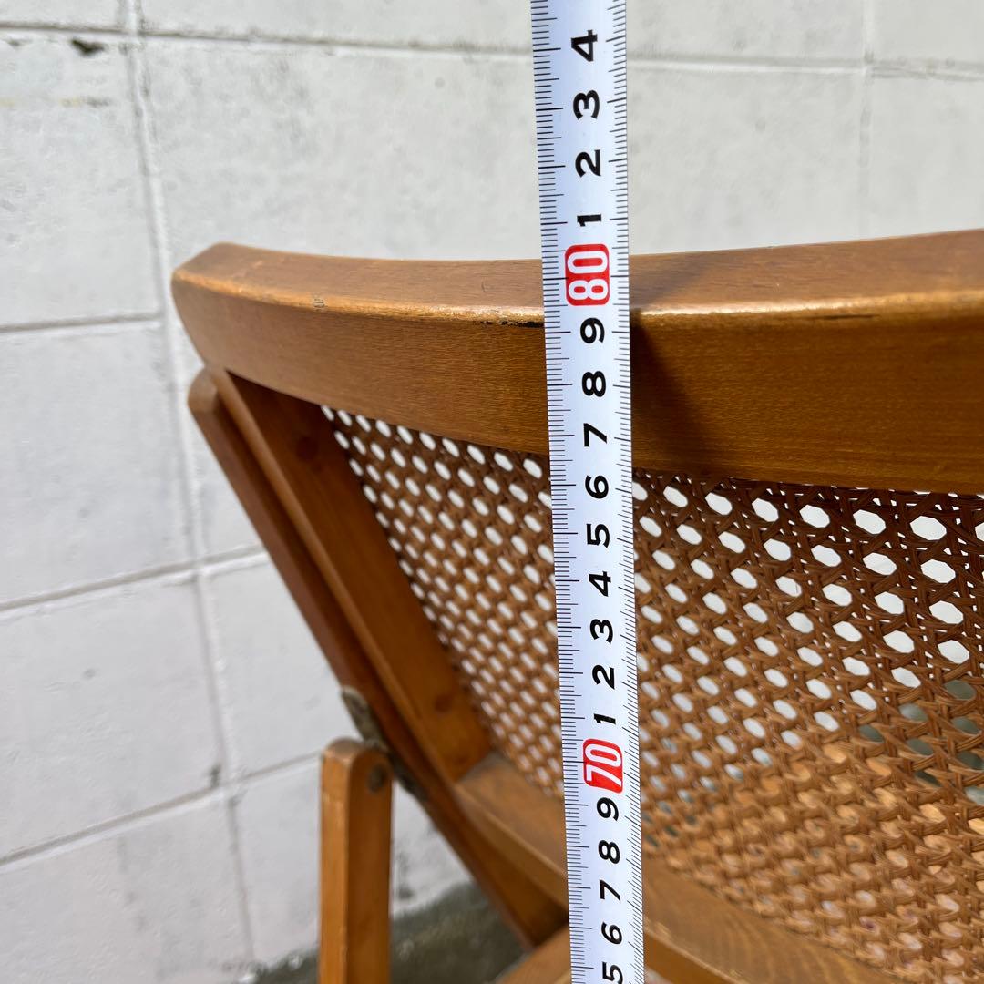 古家具ビンテージ品◾️籐ラタンパネル×木製フレーム 折りたたみ椅子 チェア A