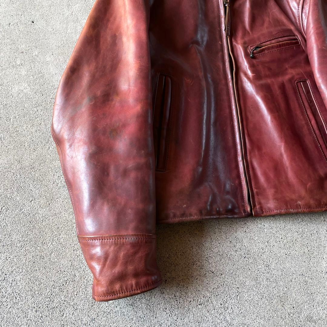 エアロレザー ハーフベルト ホースハイド レザージャケット ブラウン 34