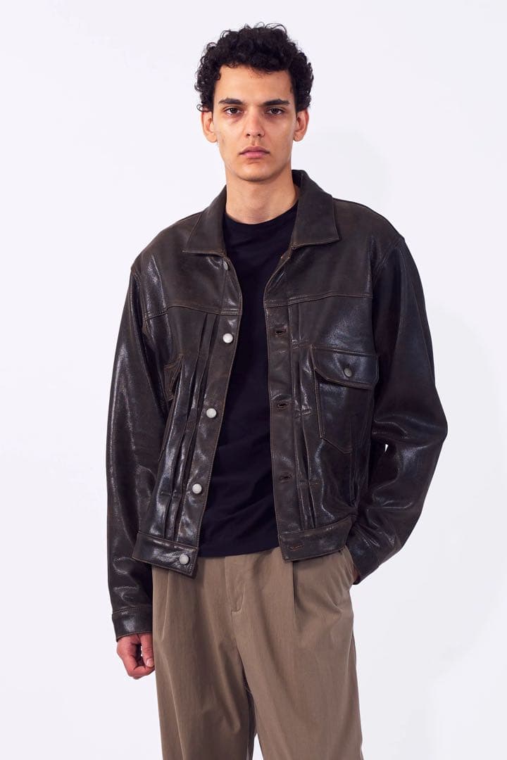 ジャケット・アウター YOKE 26SS Cracked Leather Trucker Jacket