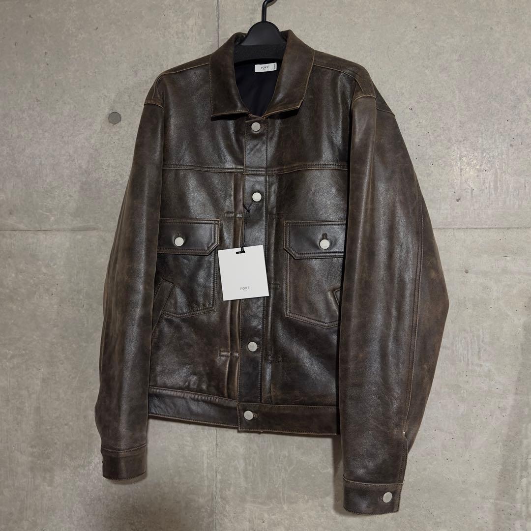 ジャケット・アウター YOKE 26SS Cracked Leather Trucker Jacket