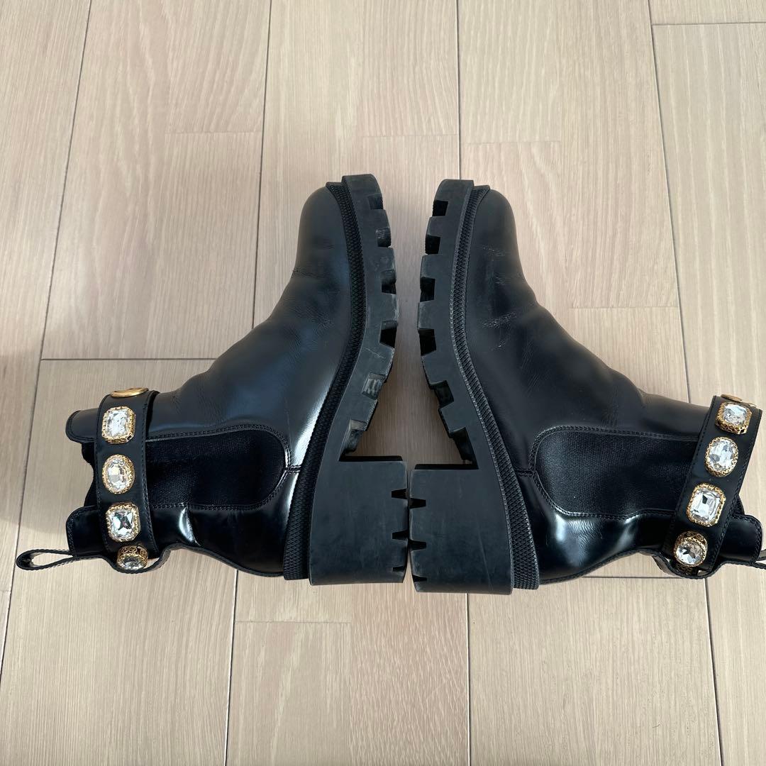 GUCCI GGマーモント　レザー　サイドゴア　ビジュー　22.5cm