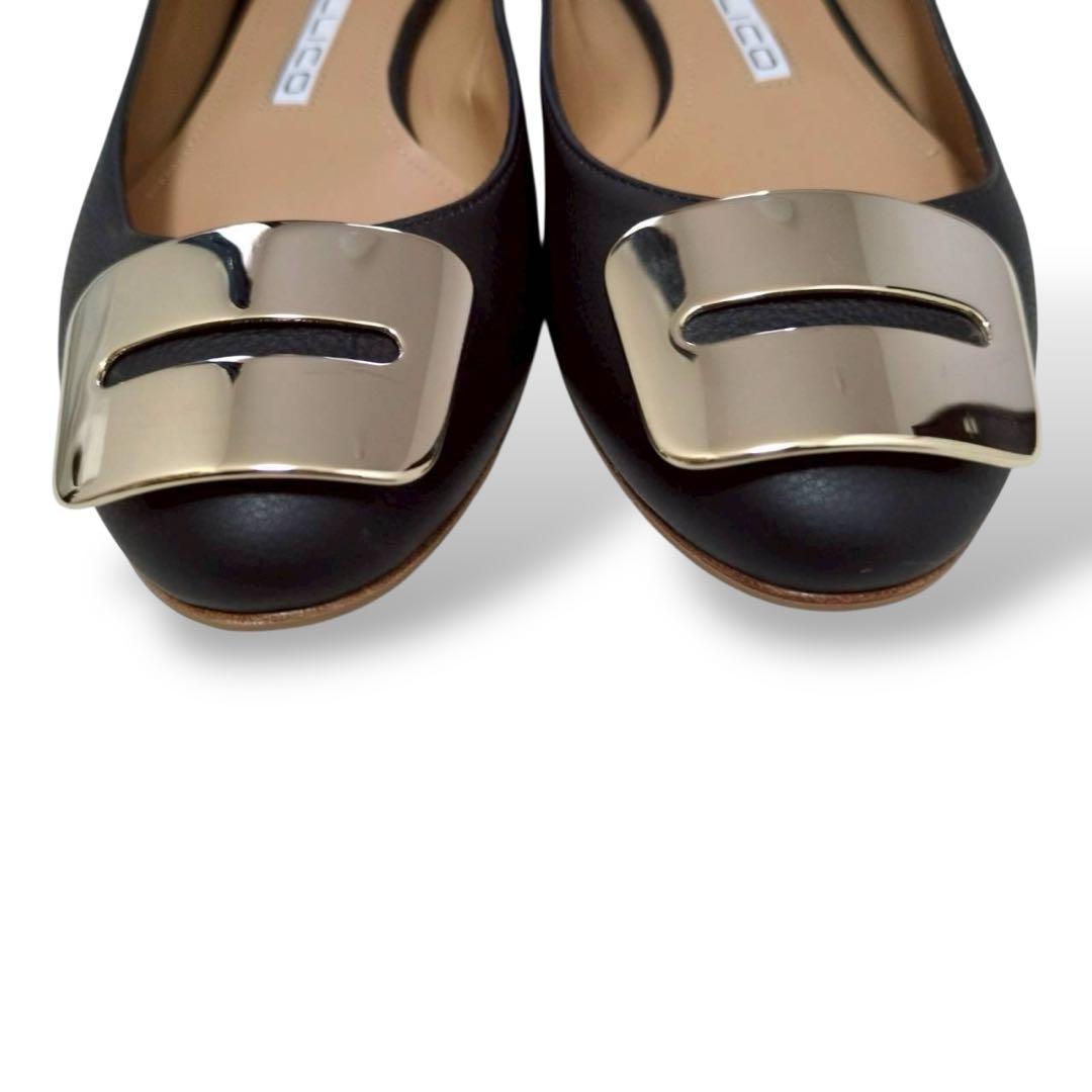 極美品　ペリーコ　アネッリ　ローヒール　パンプス　バックル　ダークグレー　レザー