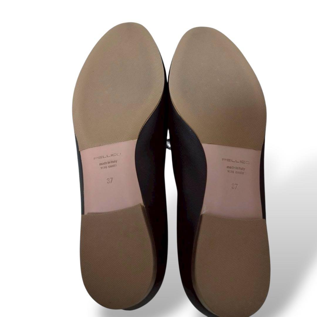 極美品　ペリーコ　アネッリ　ローヒール　パンプス　バックル　ダークグレー　レザー