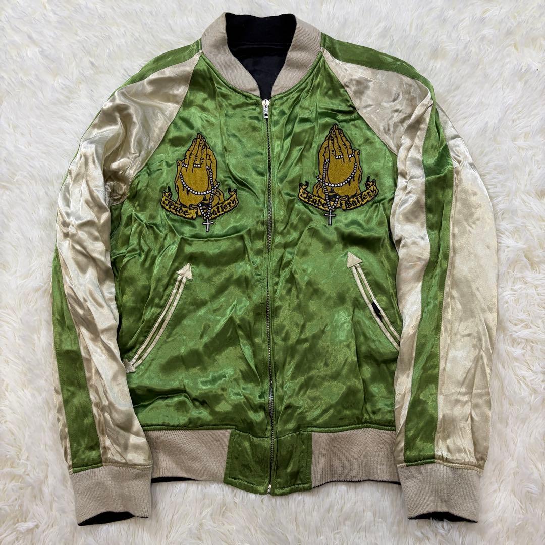 ルードギャラリー リバーシブル マリア刺繍 スカジャン サテン 緑/黒 M