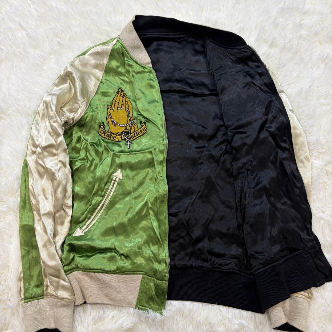 ルードギャラリー リバーシブル マリア刺繍 スカジャン サテン 緑/黒 M