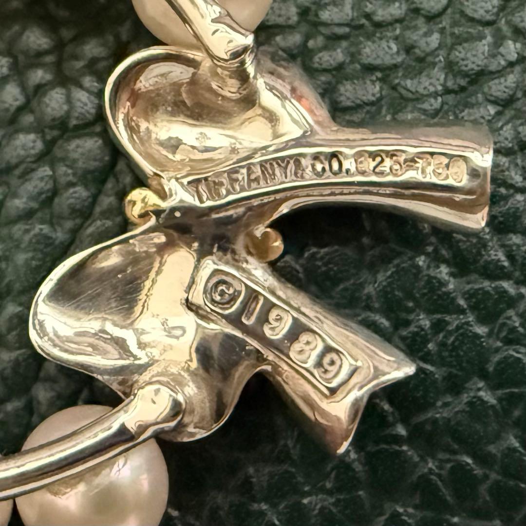 ティファニー925/750アコヤパールリボンリースブローチ　共箱付き