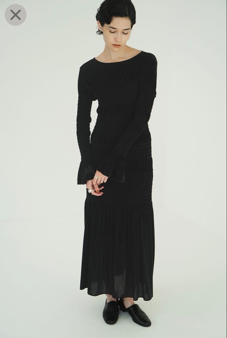 ワンピース CLANE SHIRRING LONG ONEPIECE BLACK 0