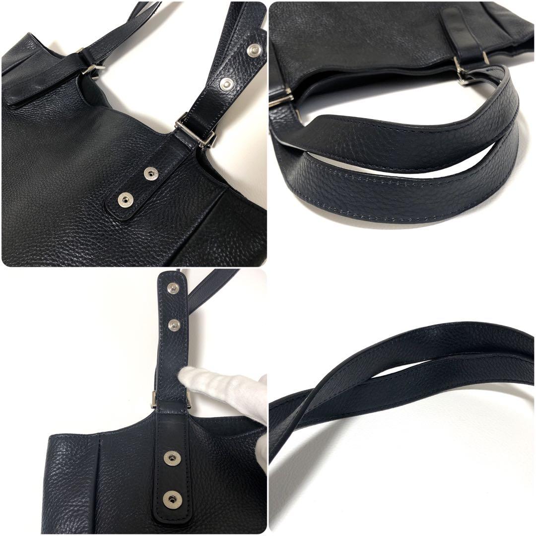 【極美品】HIROFU ヒロフ Hロゴ ショルダートート シボ革 黒