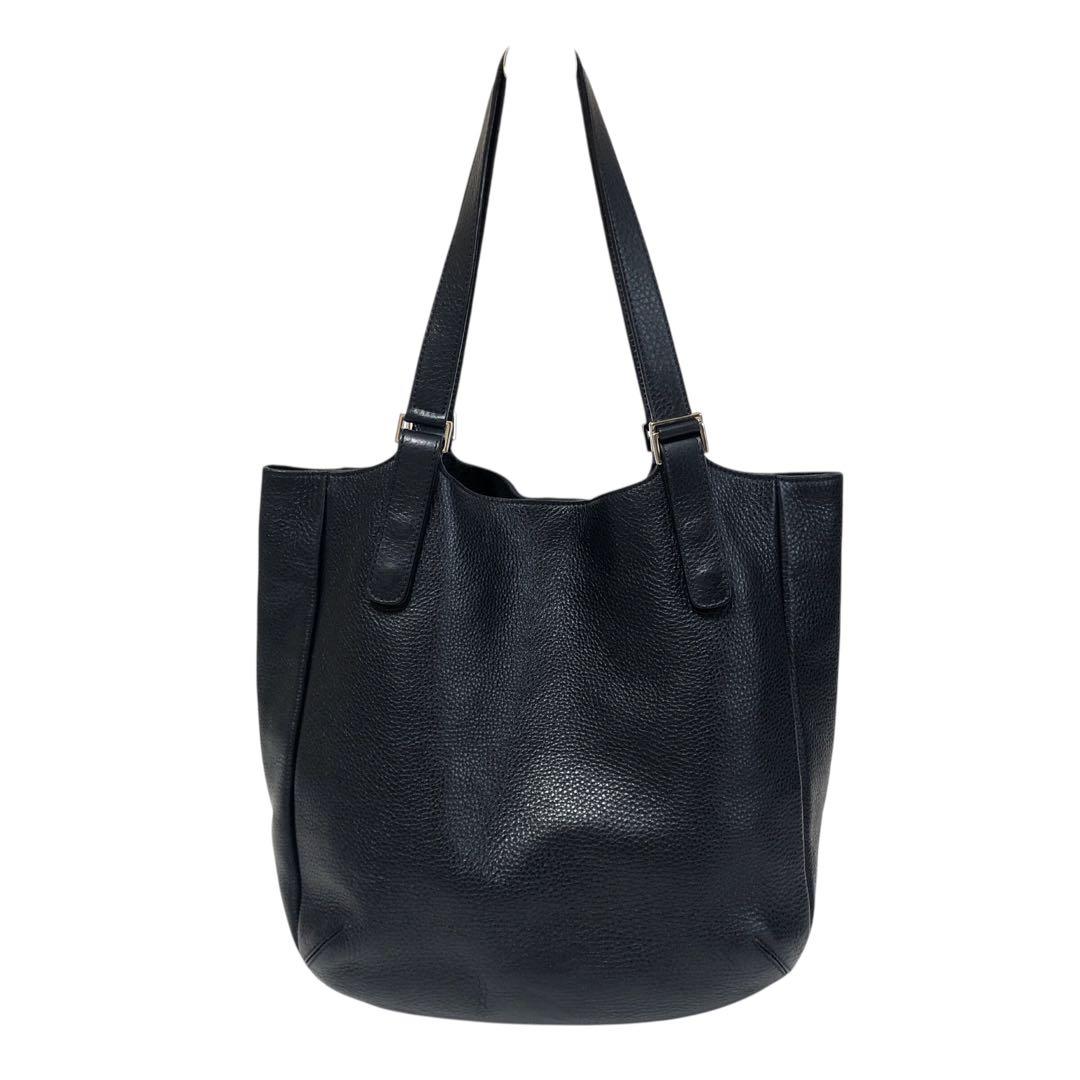 【極美品】HIROFU ヒロフ Hロゴ ショルダートート シボ革 黒