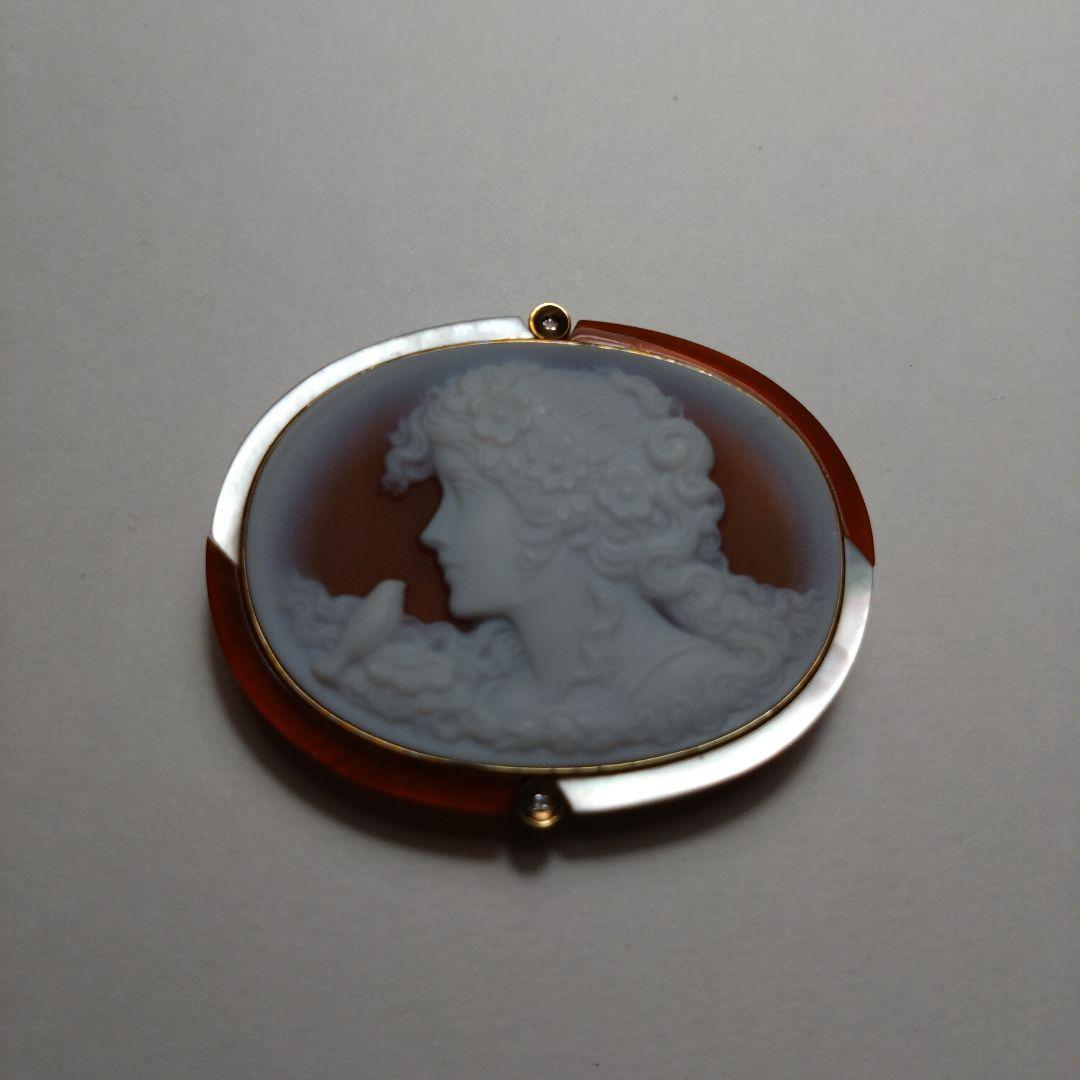 K18　カメオの　ブローチ　ペンダントトップ　18金　750　ダイヤモンド